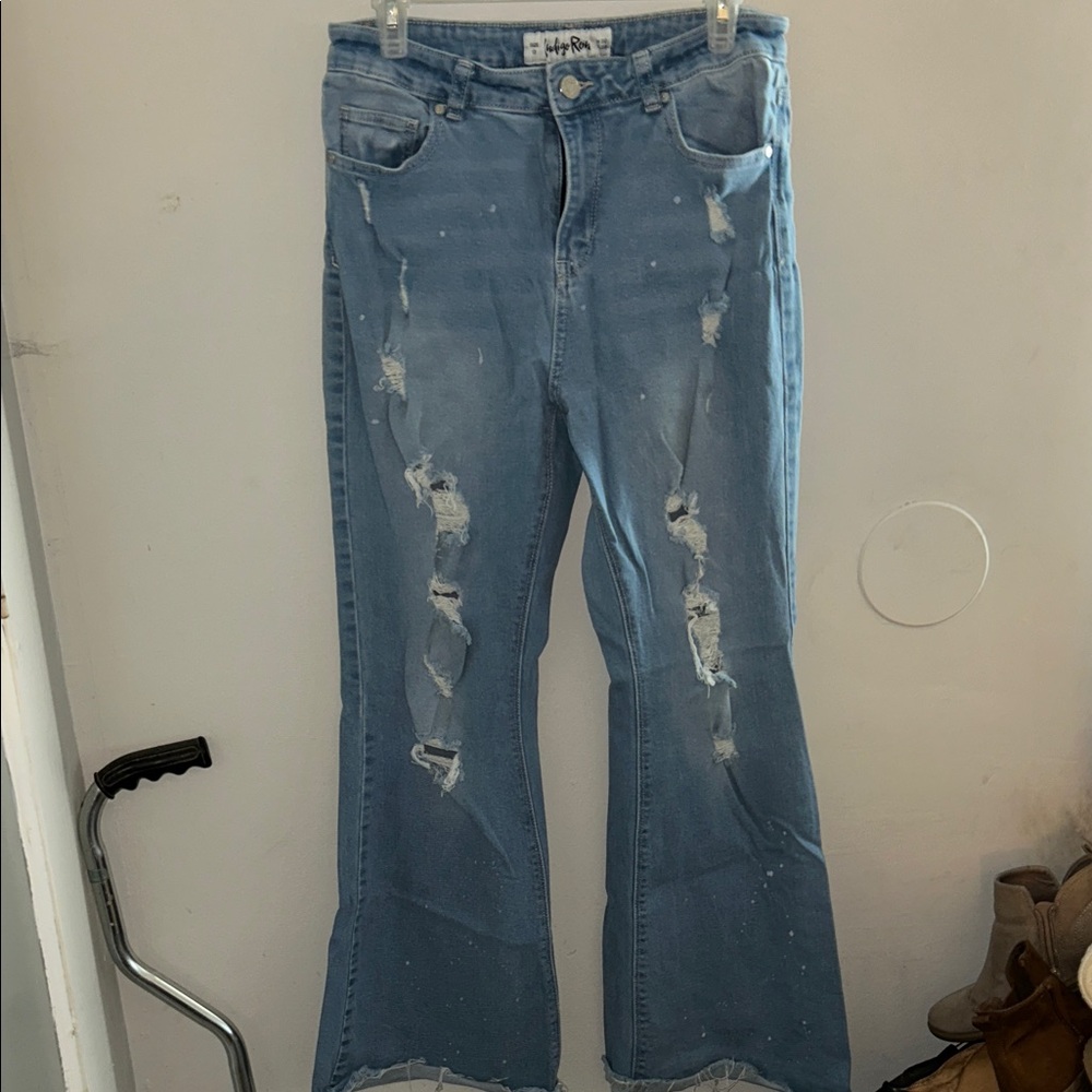 Myra Bag Light Blue Distressed Flare Jeans